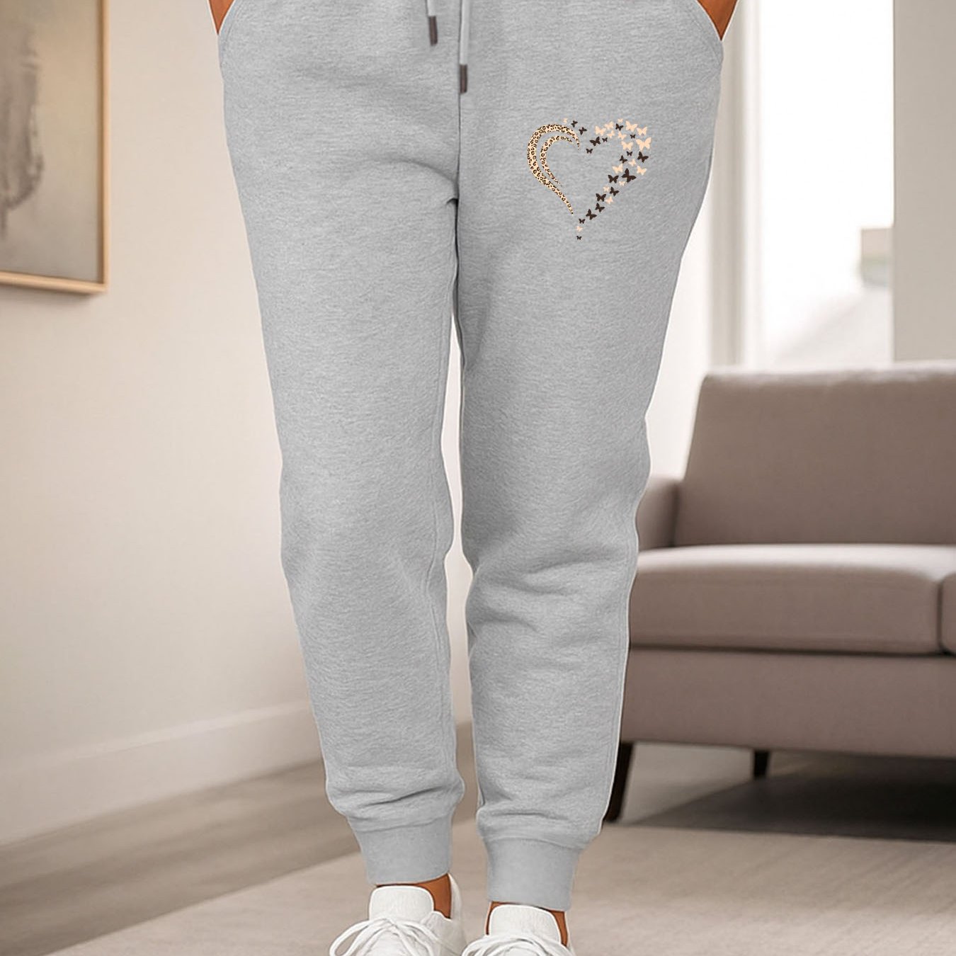 TEMU Damen Winter Freizeit Sweatpants in großen Größen mit Schmetterlingsherz-Print, New X20, Übergröße, Sweatpants für Damen Übergröße, Sweatpants
