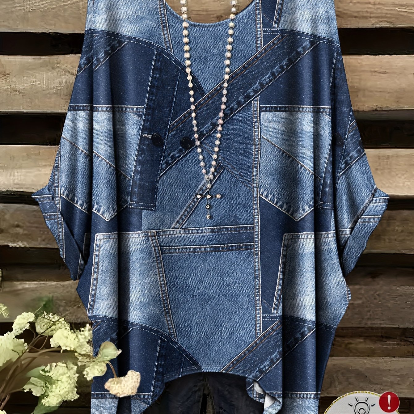 Plus Size, 0xl-9xl Plus Size, Blue Washed Denim Design Round Neck Short-sleeve Top, Full-body Vertical Stripes, Comfortable, Casual, And Elegant Wear, Machine Washable(accessories Not Included)