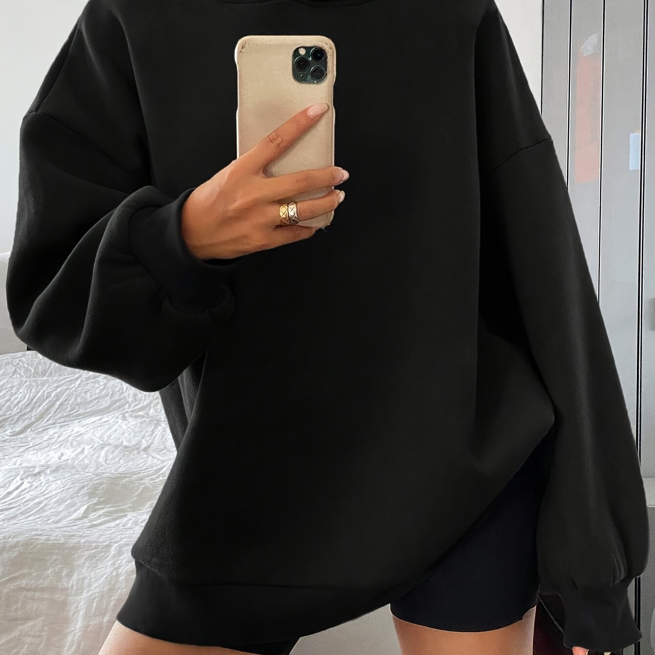 E-shop Fashion Influencer Damen Kapuzen-Lochfleece Warmes Langarm-Sweatshirt