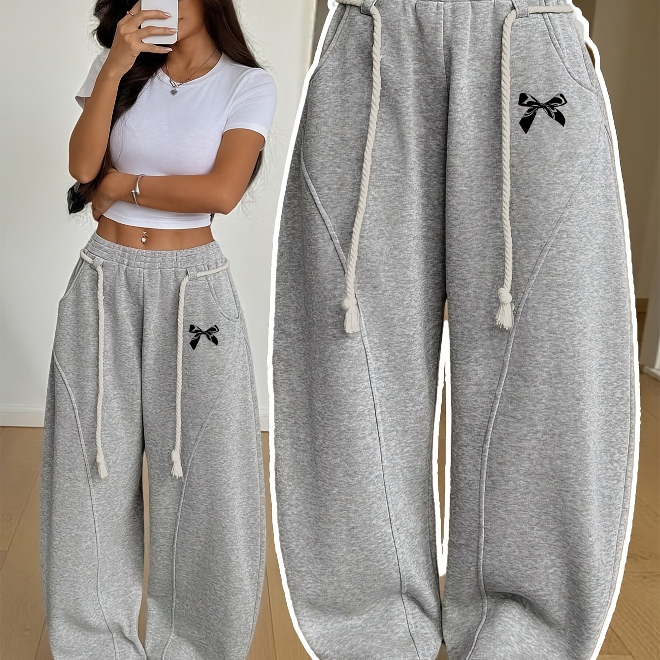 TEMU Women's Autumn Winter Casual Fleece-lined Bootcut Wide-leg Pants - Fashionable Premium Trendy Niche Easy Age-reducing Versatile Daily Casual