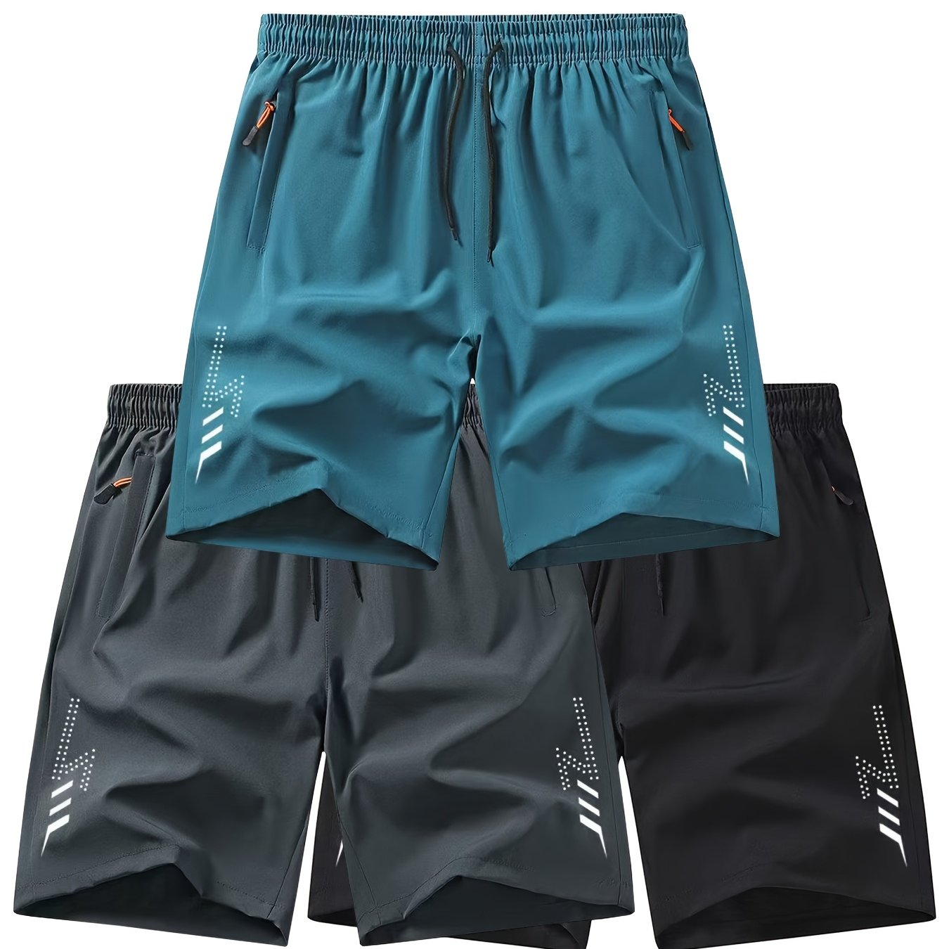 TEMU 3pcs Men's Outdoor Sports Casual Shorts, Solid Zipper Pocket Shorts, Breathable Quick-dry Fitness Running Shorts