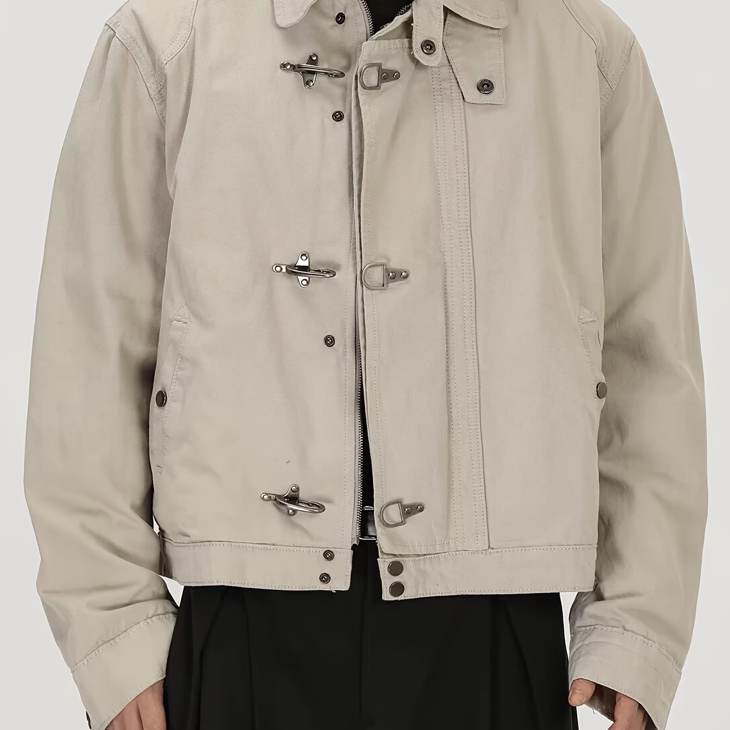 TEMU Men's Lock Collar Jacket, Autumn Retro Workwear, Fashionable And Trendy Coat