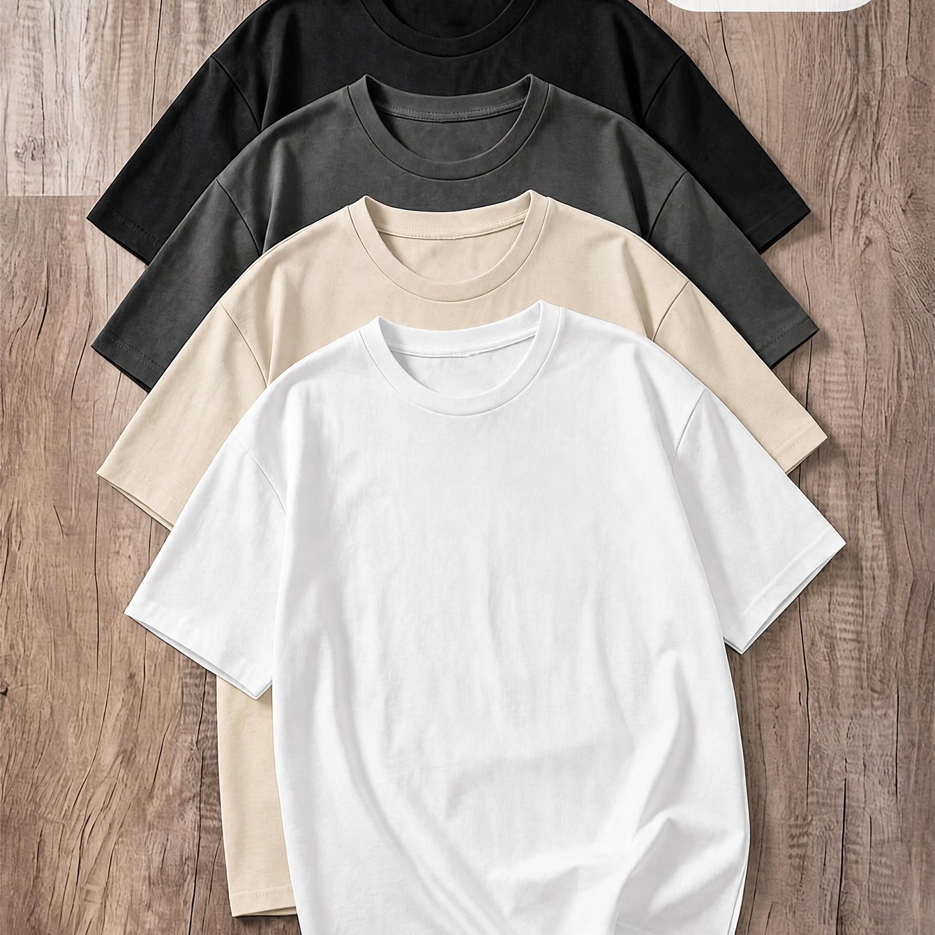 TEMU Camiseta de hombre de 4 piezas, estilo minimalista americano de color sólido, manga corta y cuello básico, corte holgado con hombros caídos,