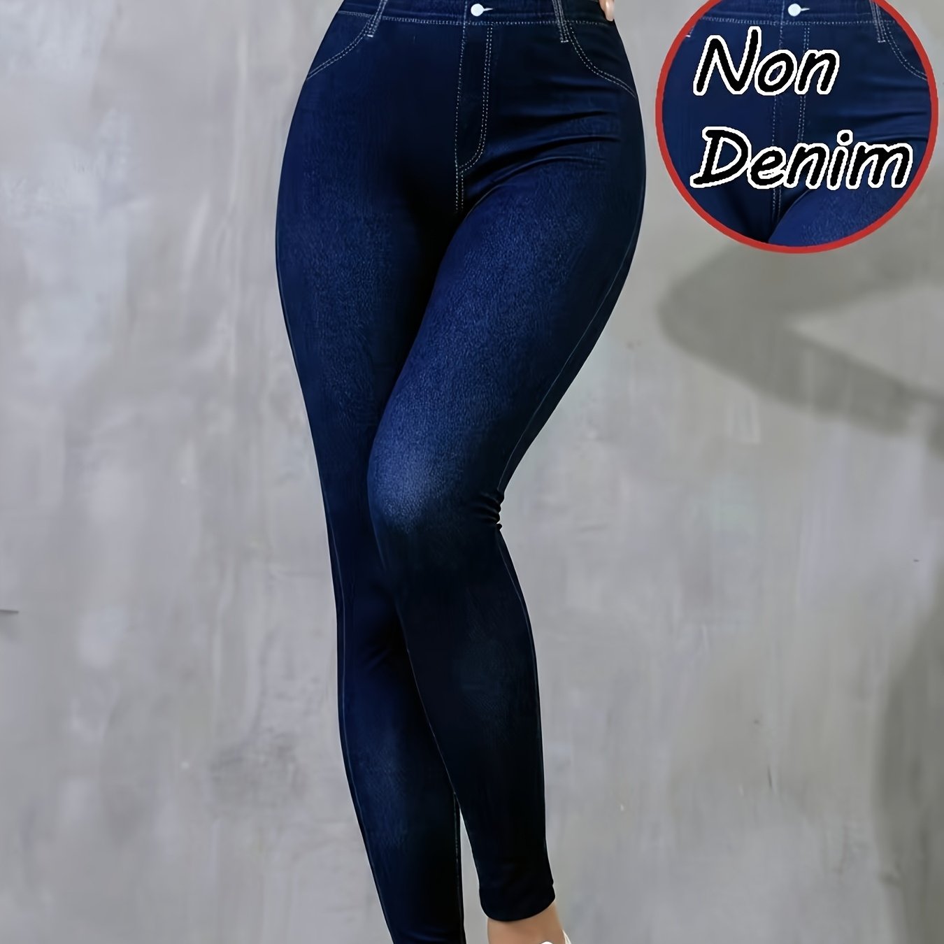 TEMU Pantalones Estampados - Tela de Mezclilla, Moda Femenina Elegante, Cintura Glúteos, Mezclilla Azul , Pantalones Casuales para Salir, Pantalones