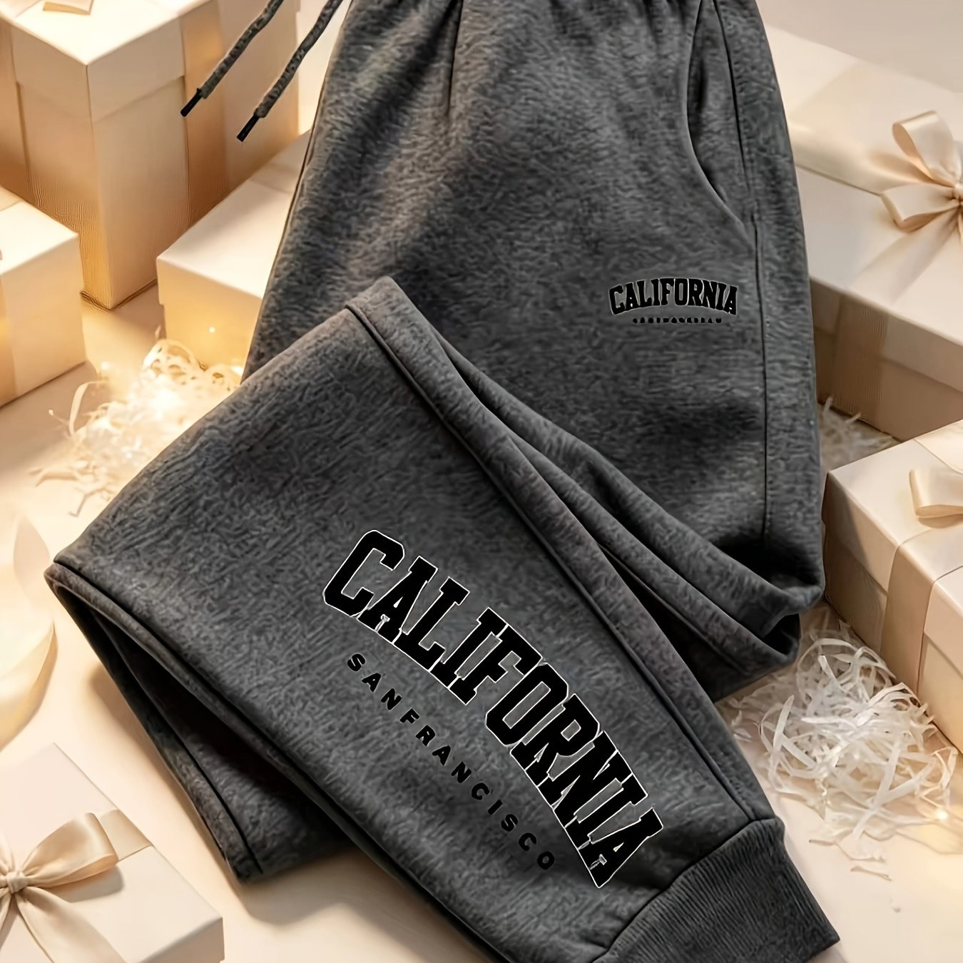 TEMU Pantalon de jogging à pour homme, style , chiné, mini logo sur la poitrine + grand slogan CALIFORNIA en arc sur , pantalon de survêtement 100 %