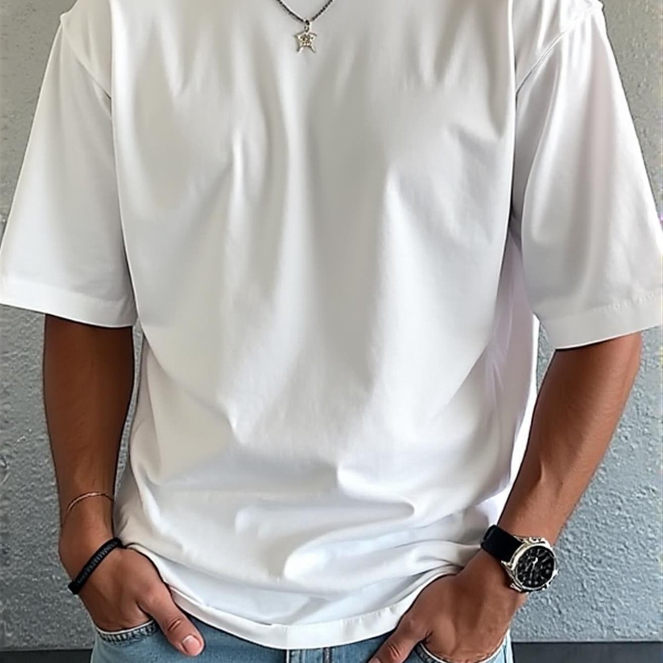 TEMU Men's Lightweight Breathable Short Sleeve T-shirt - , Round Neck, Summer Casual Wear, Comfortable And Stylish, Regular Fit, No Padding, Chest