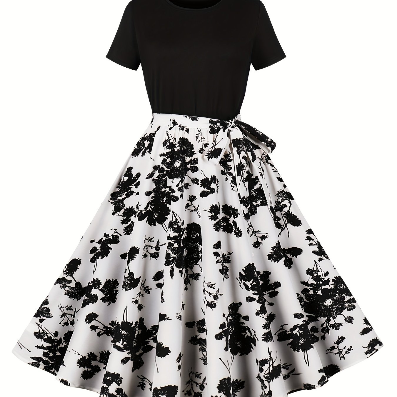 Elegant Floral Print Short-sleeve Casual Party Dress