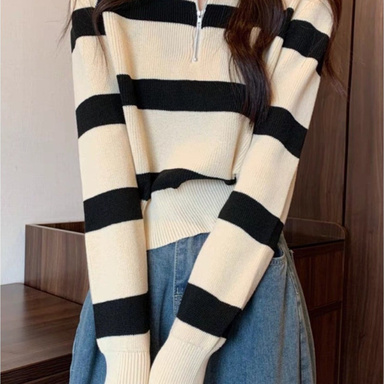 TEMU Pull Femme Rétro Rayé Décontracté Col Polo Automne Tendance et Nouveau Design Hiver 2023