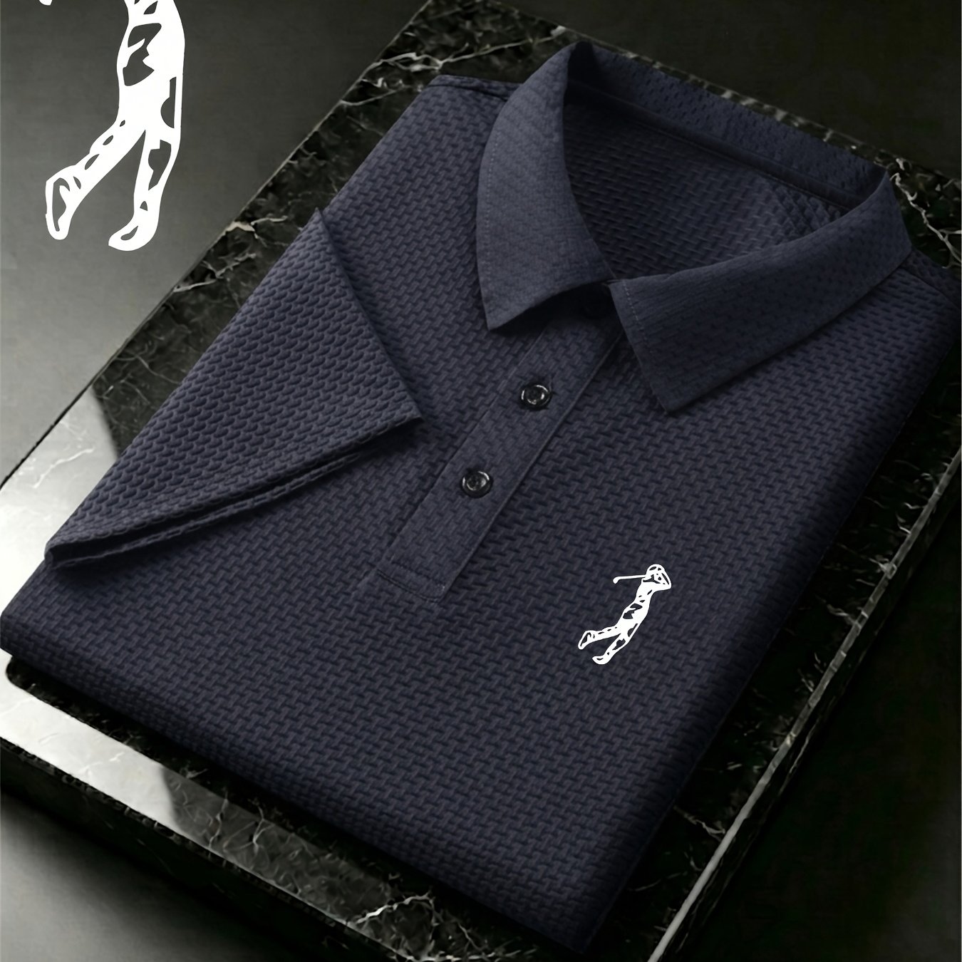TEMU Men's Plus Size Golf Pattern Outdoor Golf & Equestrian Casual Shirt With Short Sleeves, Textured Fabric. Mature Men's Business Casual Jacquard
