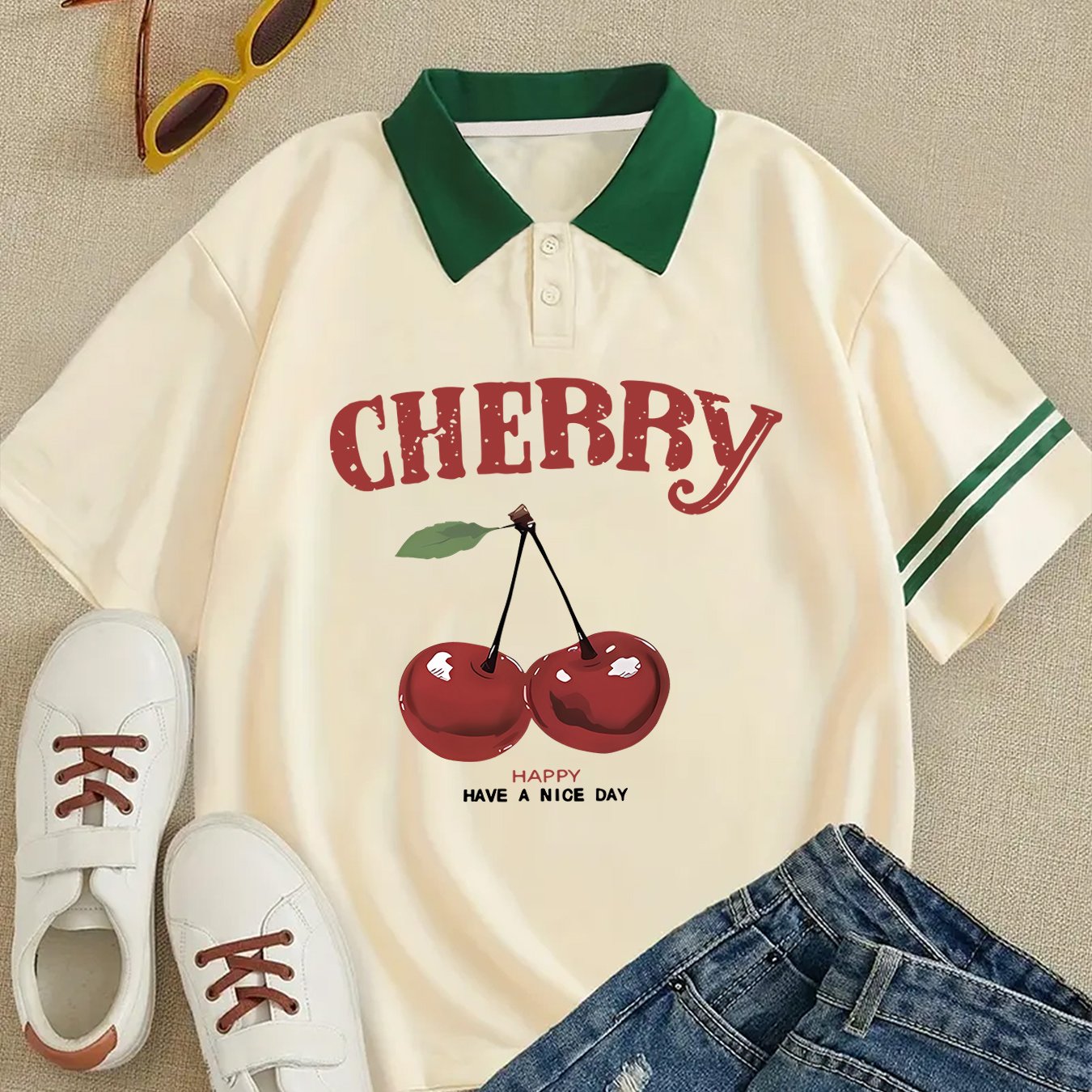 TEMU Graphic Print Loose Shirt, Fashion Short Sleeve Lapel T-shirt, Women's