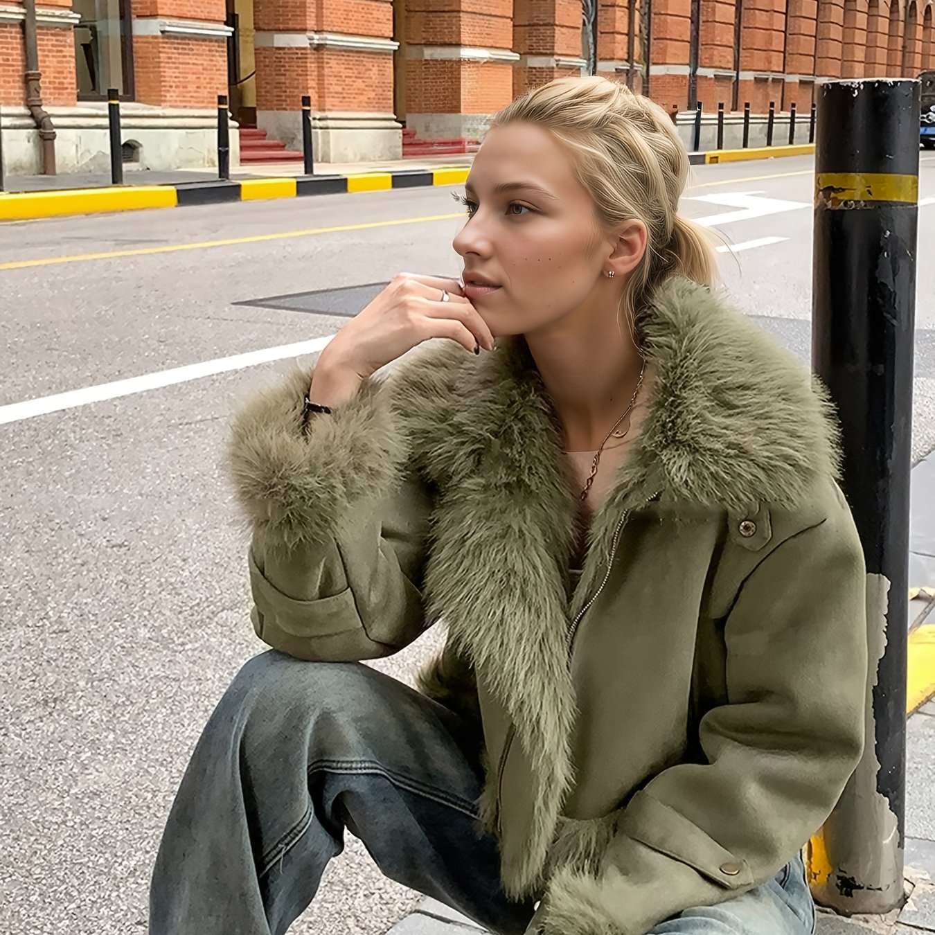 TEMU Women's Short -like , Motorcycle Jacket For Fall/winter, Cold-proof And Warm, Fashionable Commuter High-quality Top
