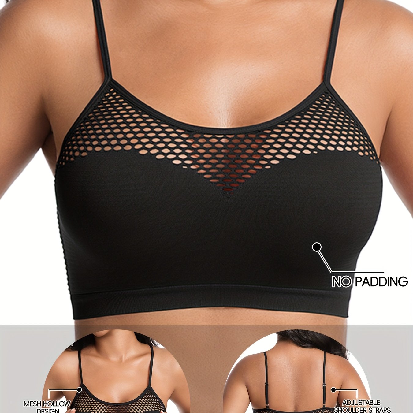 Image of 1pc Solid Color Mesh Panel Everyday Tank Top Women's Underwear And Yoga Fitness Sports Bra