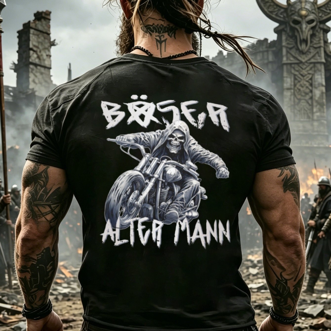 Men's T-shirt Black Biker Skull Motorcycle Graphic And Text Alter Mann Casual Streetwear For Motorbike Enthusiasts