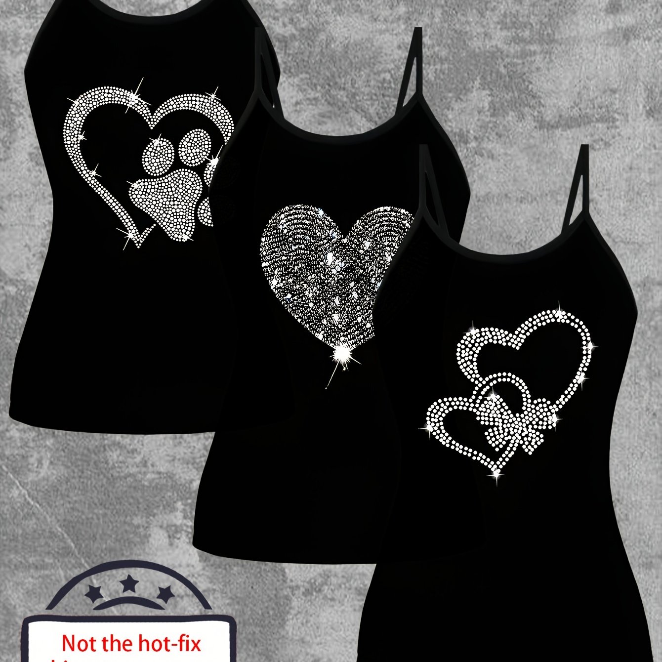 E-shop [Gedrucktes Design – Nicht texturiert] 3-teiliges Set: Vintage-Stil Herz-Aufdruck, einfarbiger glitzernder Herz-Aufdruck, modisches