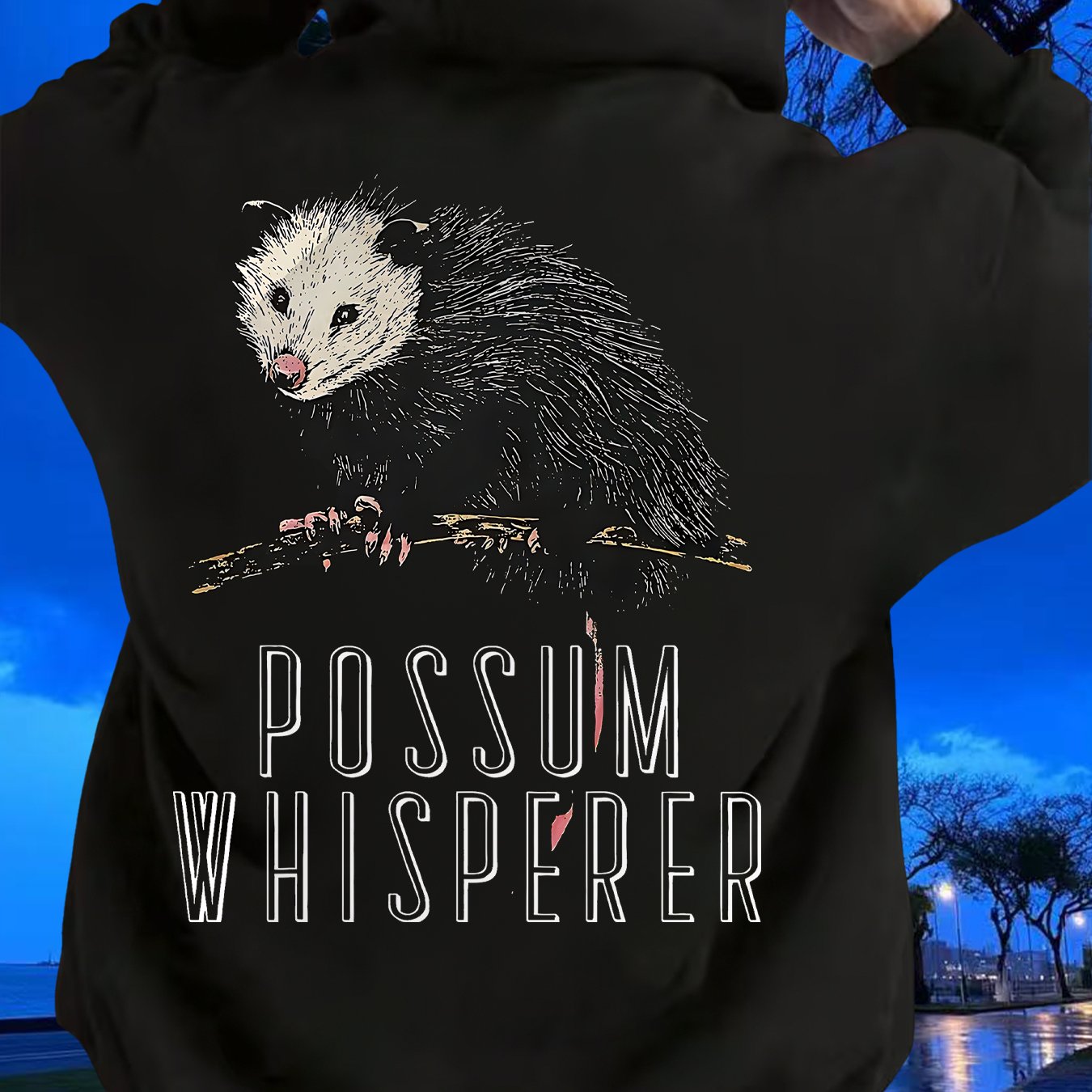 Possum Graphic | Regular Fit Machine Washable Hooded Pullover, Slight Stretch Fabric, Drawing Pattern, Perfect For Men