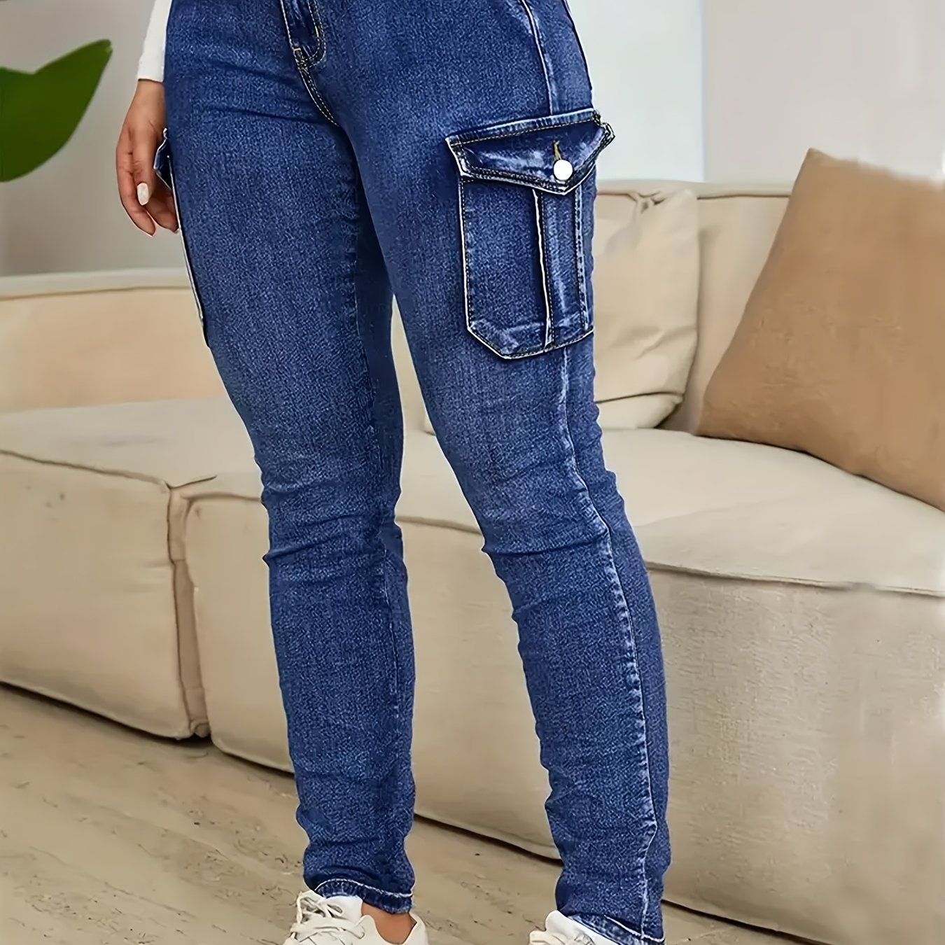 Cargo Pants Cargo Pockets Hip-lifting Small Leg Pants Heavy Craft Washing Slim Pants Denim Jeans
