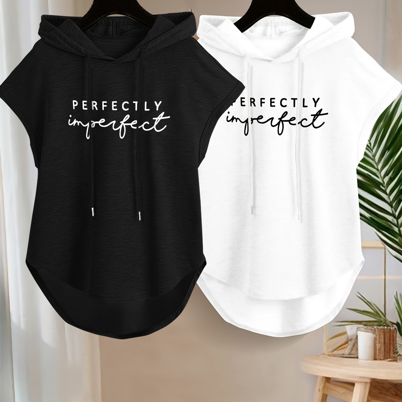 TEMU Lot de 2 t-shirts manches à capuche pour femme - Blouse à devant court/dos long pour /, lavable en machine, haut capuche avec col à capuche et
