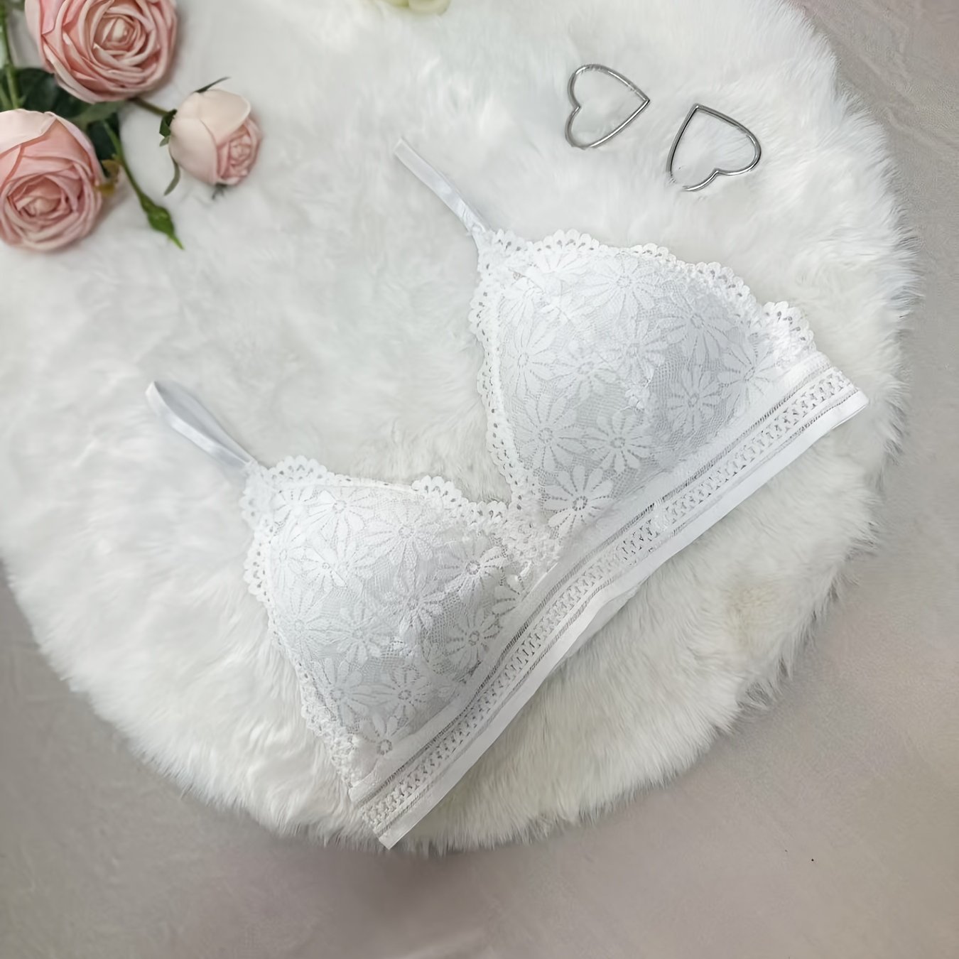 TEMU Sexy Lace Wireless Push-up Bra With Padding, Comfortable