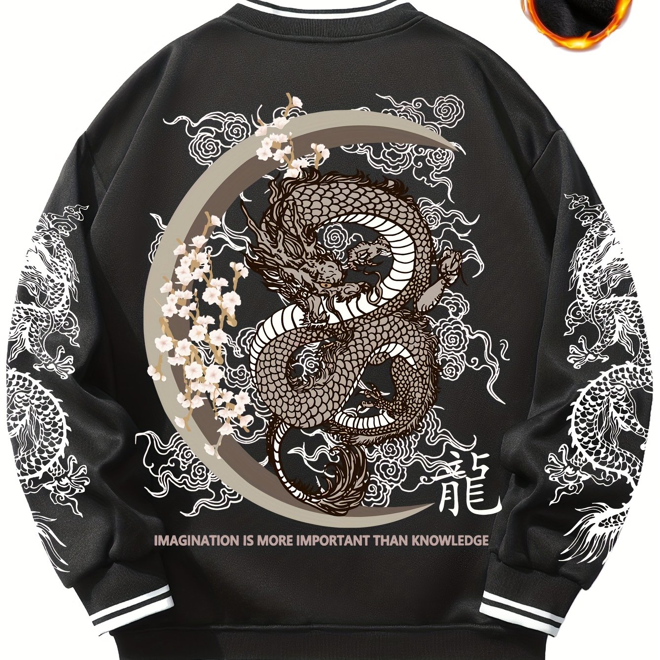 TEMU Nieuwe Trendy Dragon Series Jas voor Mannen, Lichtgewicht Warme Herenjas met Voering, Schattige Hip-Hop Stijl Top, Modieuze herfst-/winterjas