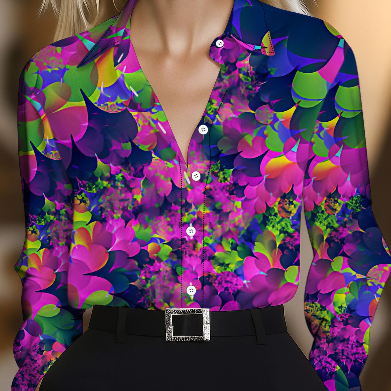 TEMU New Fashionable Women's Long-sleeve Shirt, Comfortable Casual Button-up Lapel Blouse, Loose Fit, Versatile Professional Women's Long-sleeve