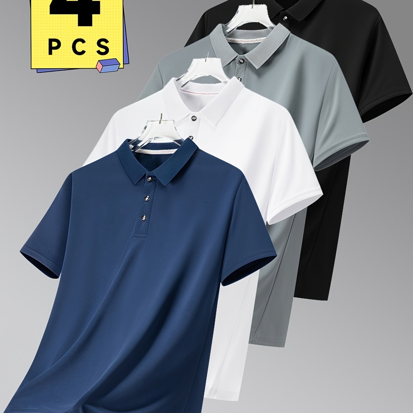 E-shop 4er-Set Herren Sommer Kurzarm Polo Shirts, Unifarbenes Design, Ärmel, Neuer Sommerstil, Lässige Mode, Atmungsaktiv, Revers Design, Pullover,