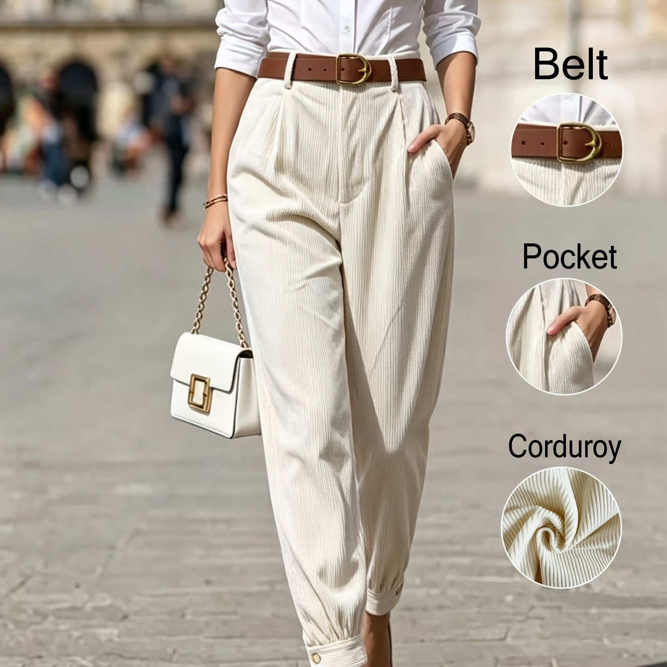 TEMU Pantalon en velours , Pantalon ballon, Pantalon long décontracté, coréen printemps automne, Coupe slim, Mode décontractée, Pantalon long, Taille
