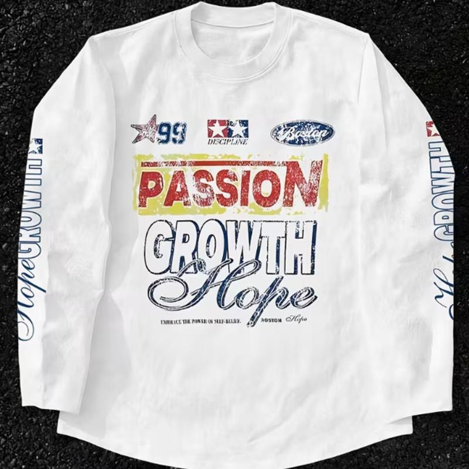 TEMU Men's Fashion Long - Sleeve T - Shirt, Mixed Color, Multiple Sizes, Printed With "99", "discipline", "bystian", "passion", "growth", " " &