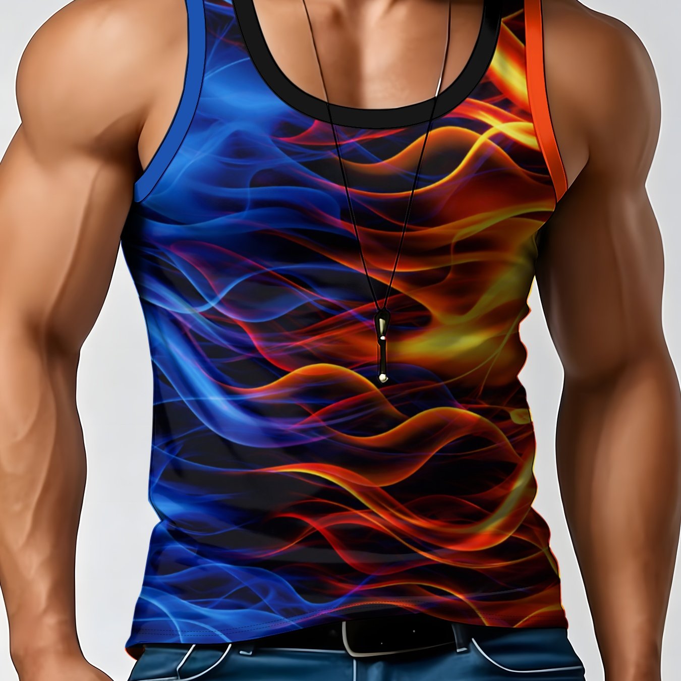 TEMU Men's Casual Sleeveless Tank Top, Round Neck Summer Top, Lightweight And Comfortable Geometric Sport Design