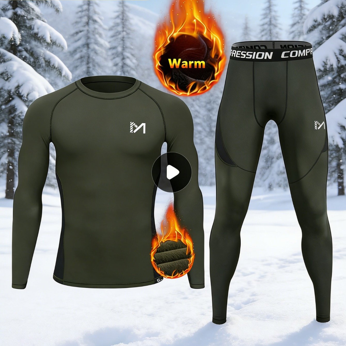 Image of 2pcs Men's Thermal Underwear Set - Thick Insulated Skiing Top& Running Leggings, High-stretch Pants For Winter Sports, Hiking, Yoga - Machine Washable Cold Weather Workout Gear, Winter Clothes