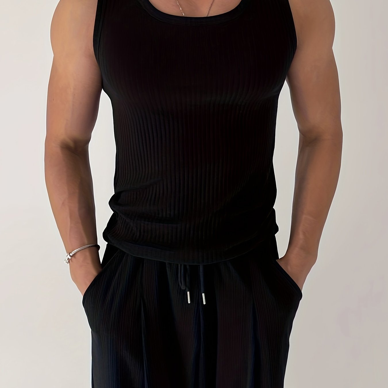 TEMU Summer Men's Vest Thick Ribbed Street Tight Elastic Sleeveless Sports Training Body Top