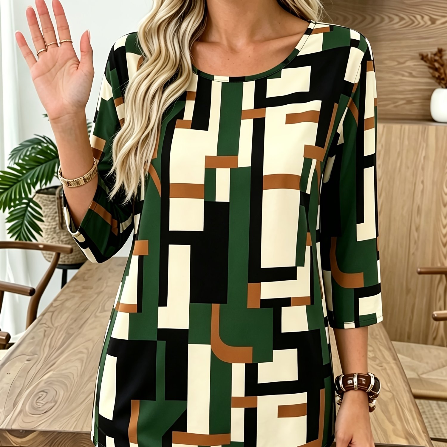 TEMU Women's Fashionable, Elegant, Casual, Everyday, Simple Floral Print Mid-sleeve Shirt T-shirt Top