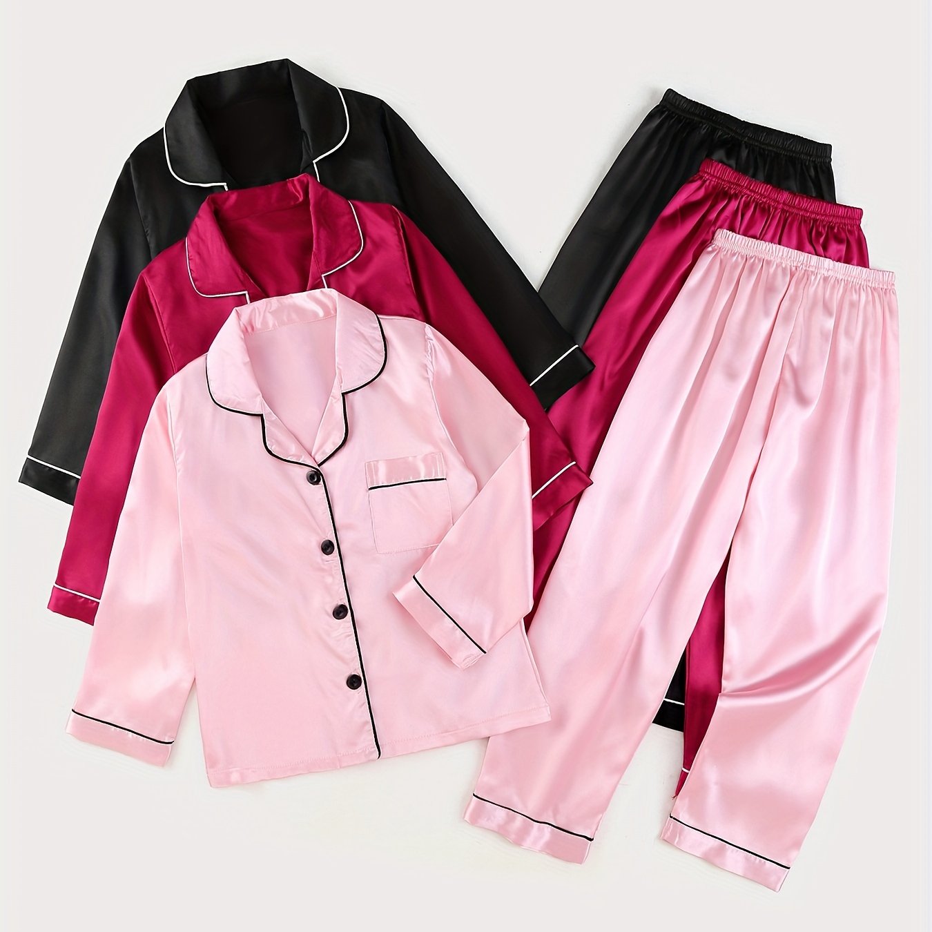 3 Sets Sets Spring Summer Autumn Style Long Sleeve Long Pants Small To Large Pajama Sets