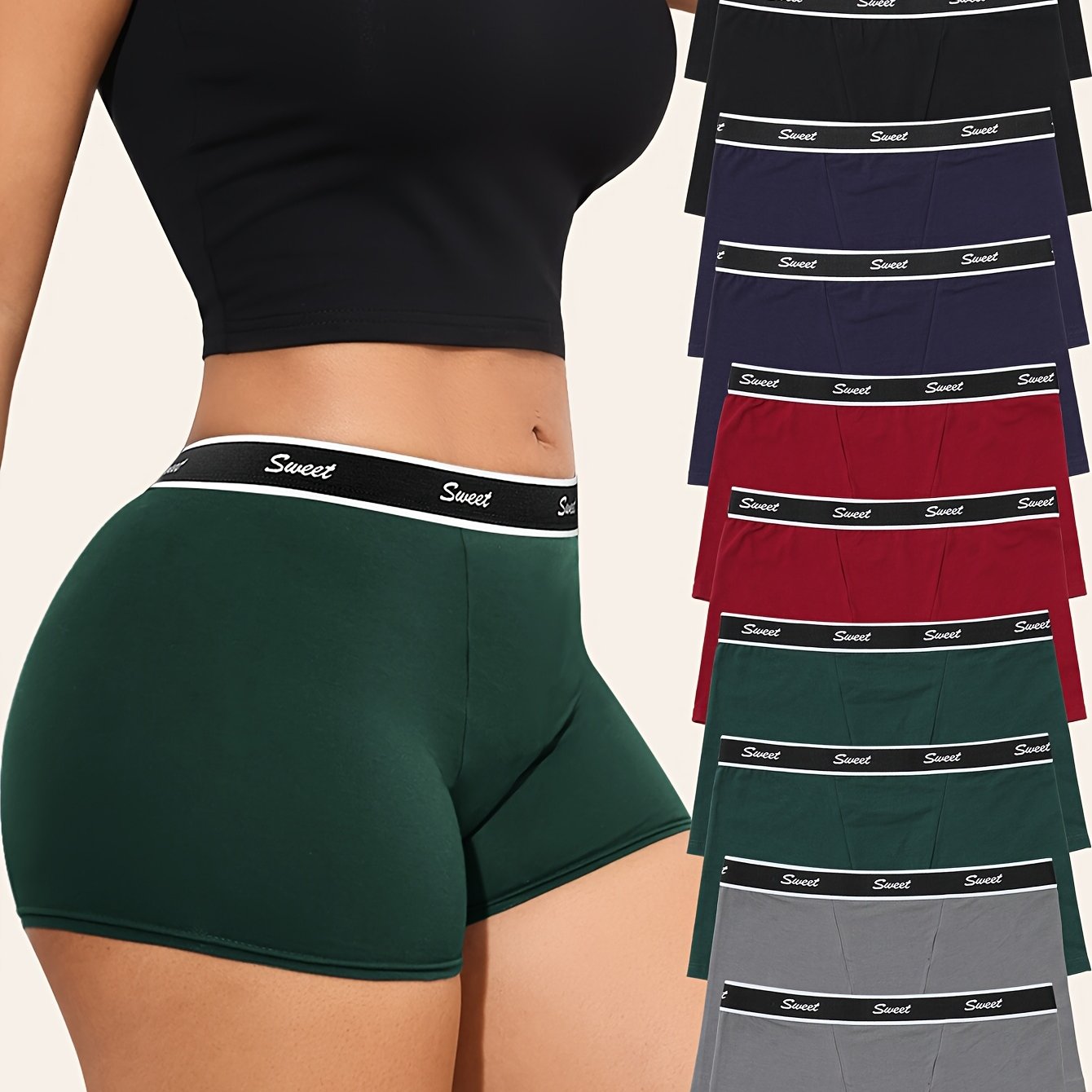 Image of 10 Pack Women's Low-waisted Shorts Underwear - Full Coverage Boxer Briefs With Contrast Color & Lettering, Opaque Suitable For , S-xxl Sizes, Everyday Panties