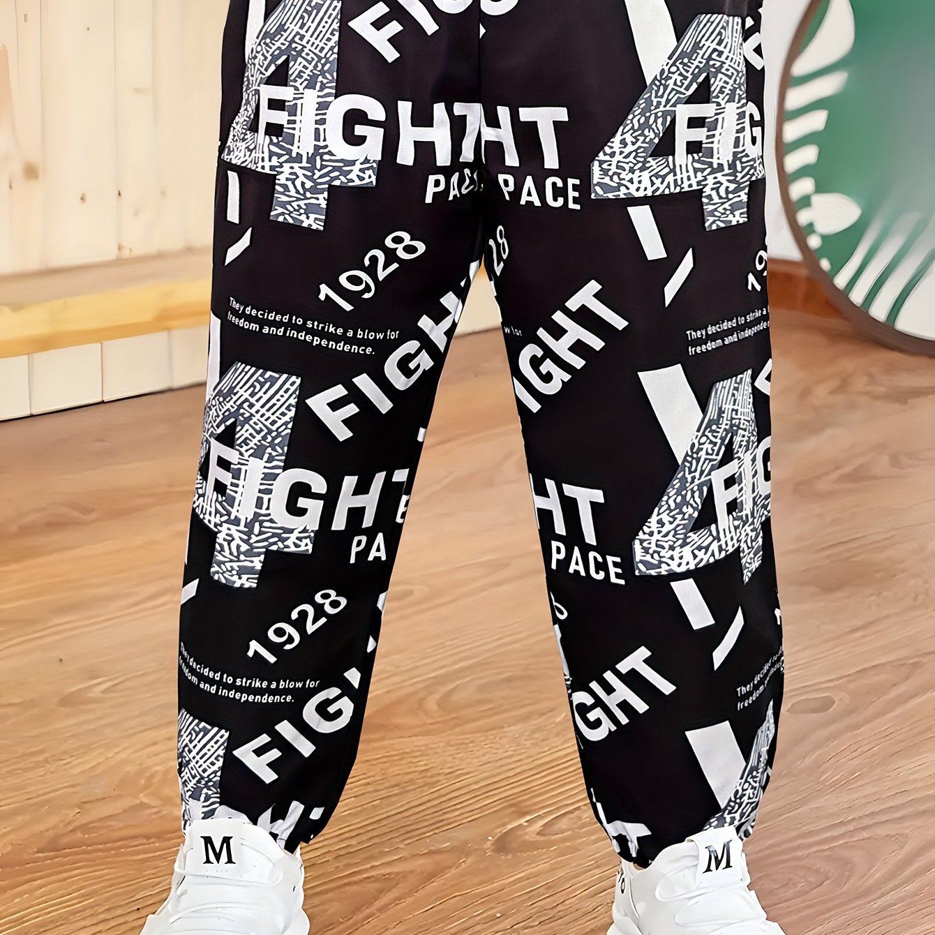 Image of ' Large Size 110-170 Casual All-match Sporty Loose Letter Print Pocket Joggers, For Outdoor