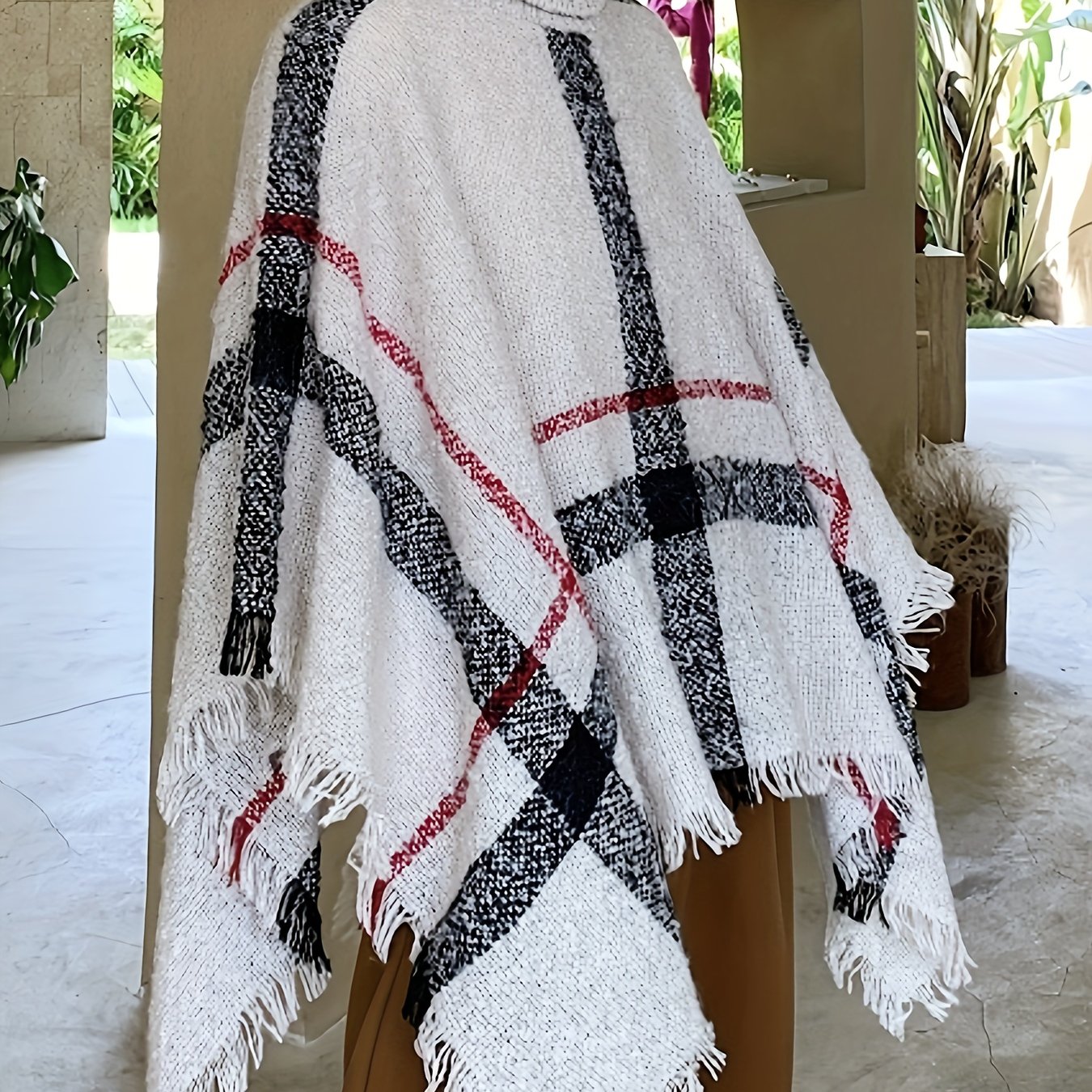 TEMU Casual Tassel Shawl Sweater - Pullover With Neck, Fit, Non-sheer For Fall/ | Soft Acrylic, Washable