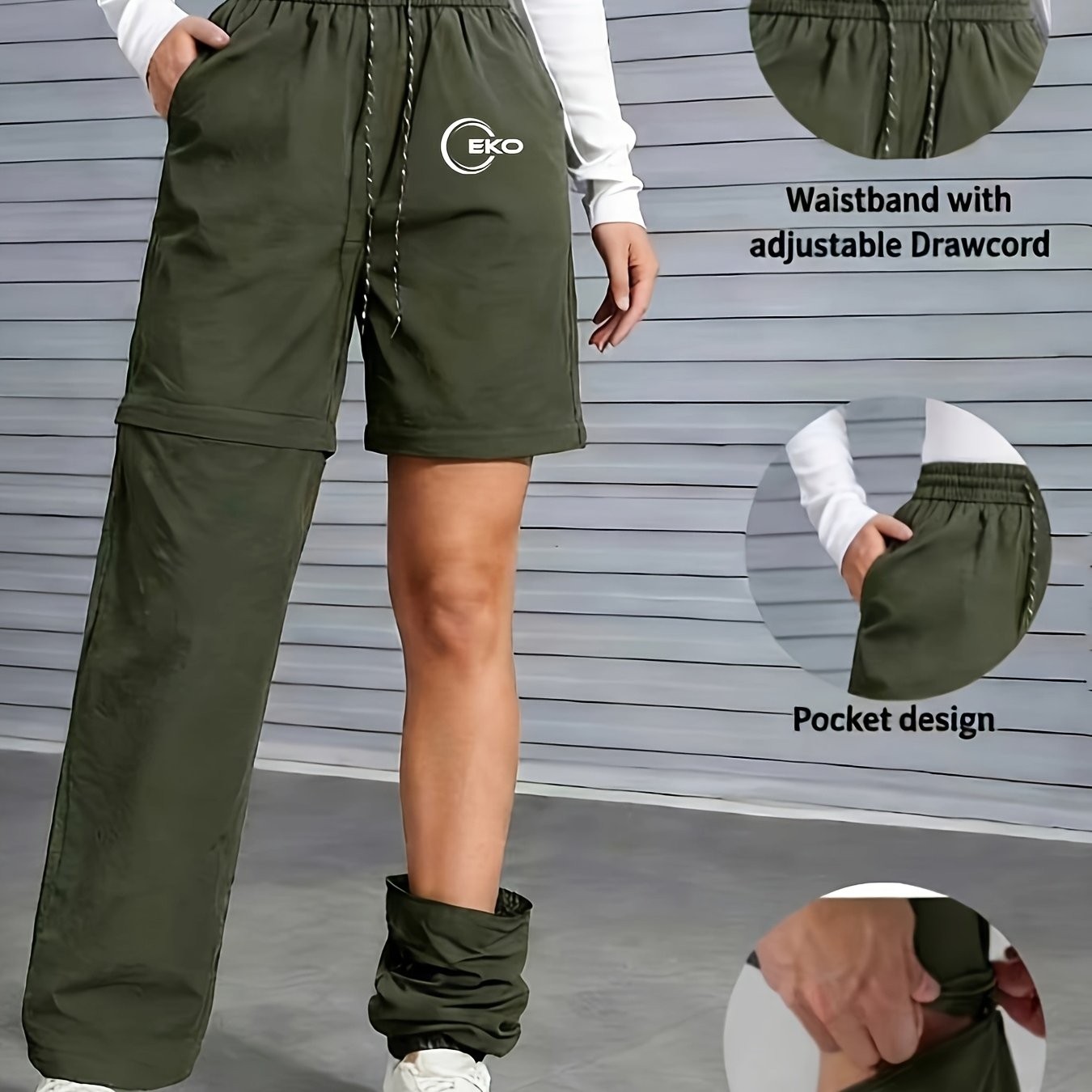 TEMU Women's Outdoor Casual Pants With Fashionable Print Design, Convertible Into Shorts, In 3 Colors, Drawstring Elastic Waist, Trendy And