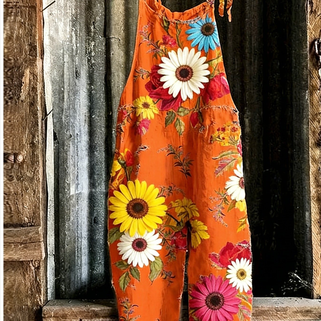 TEMU Women's Vintage Fashion Spring/summer Jumpsuit, Everyday Casual Versatile Summer Overalls, Women's Bright Floral Print Loose Casual 1pc Overalls