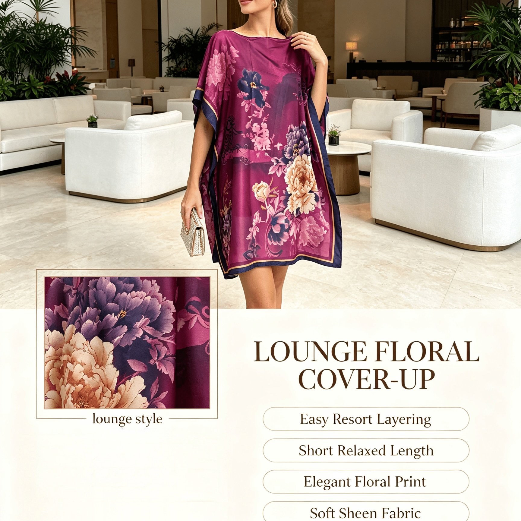 TEMU Plus Size - Rose Red Peony Print Middle Eastern Traditional Kaftan Dress, Women's Plus Size Loose Bat Sleeve Dress, Long Robe