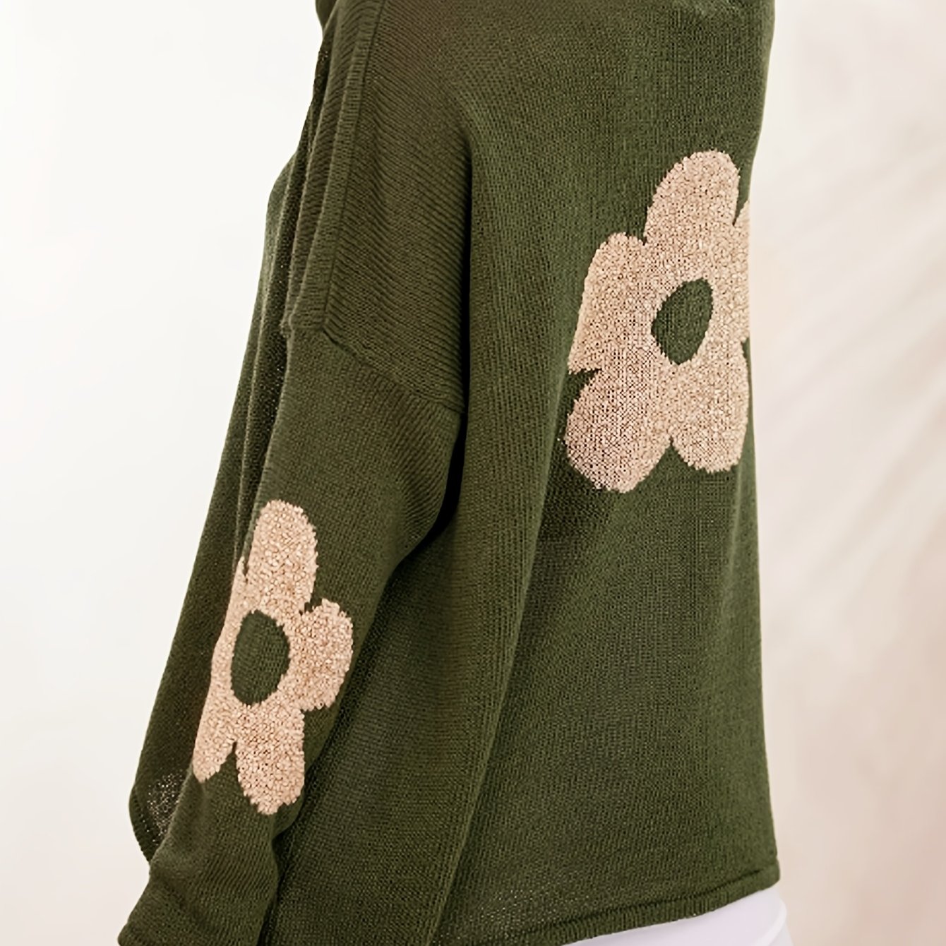 TEMU Plus Size - Women's Outdoor Loose Round Neck Top Plus Size Long Sleeve Off-shoulder Elegant Casual Jacquard Sweater