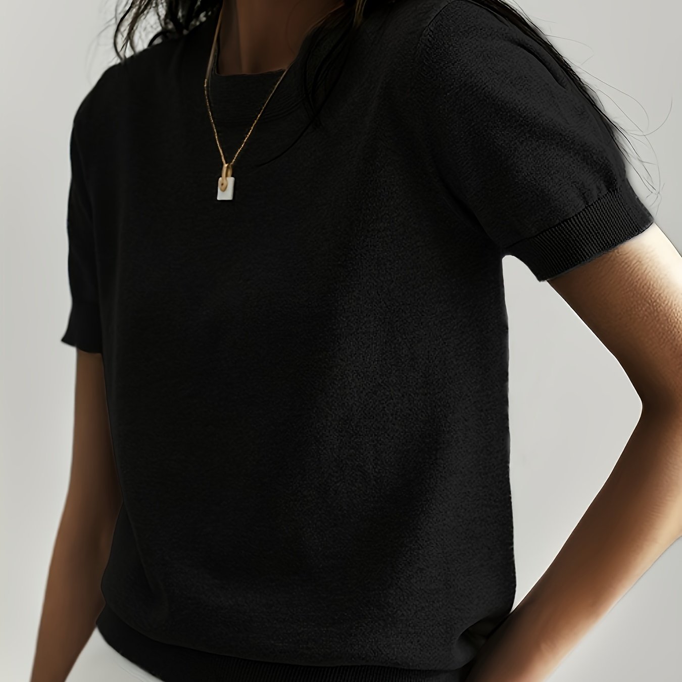 TEMU Fine-spun New Women's Pullover, Casual Women's Top, Solid Color Short-sleeve Base Layer Sweater