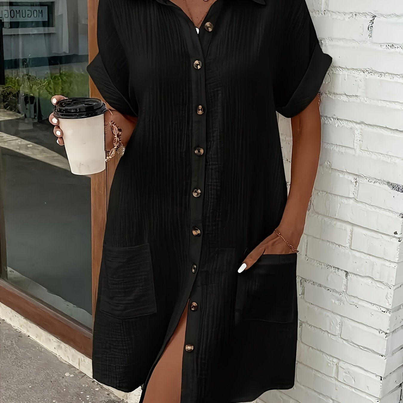 Summer Women' Elegant Shirt Dress, Lightweight Fabric, Loose Fit