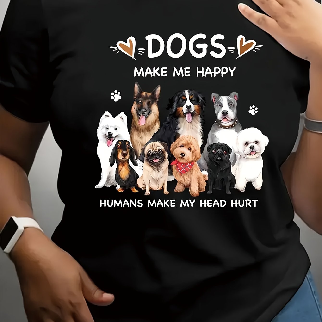 TEMU Casual Short-sleeve Round-neck T-shirt For Women In Summer And Spring, Featuring A Dog Paw Print Design.