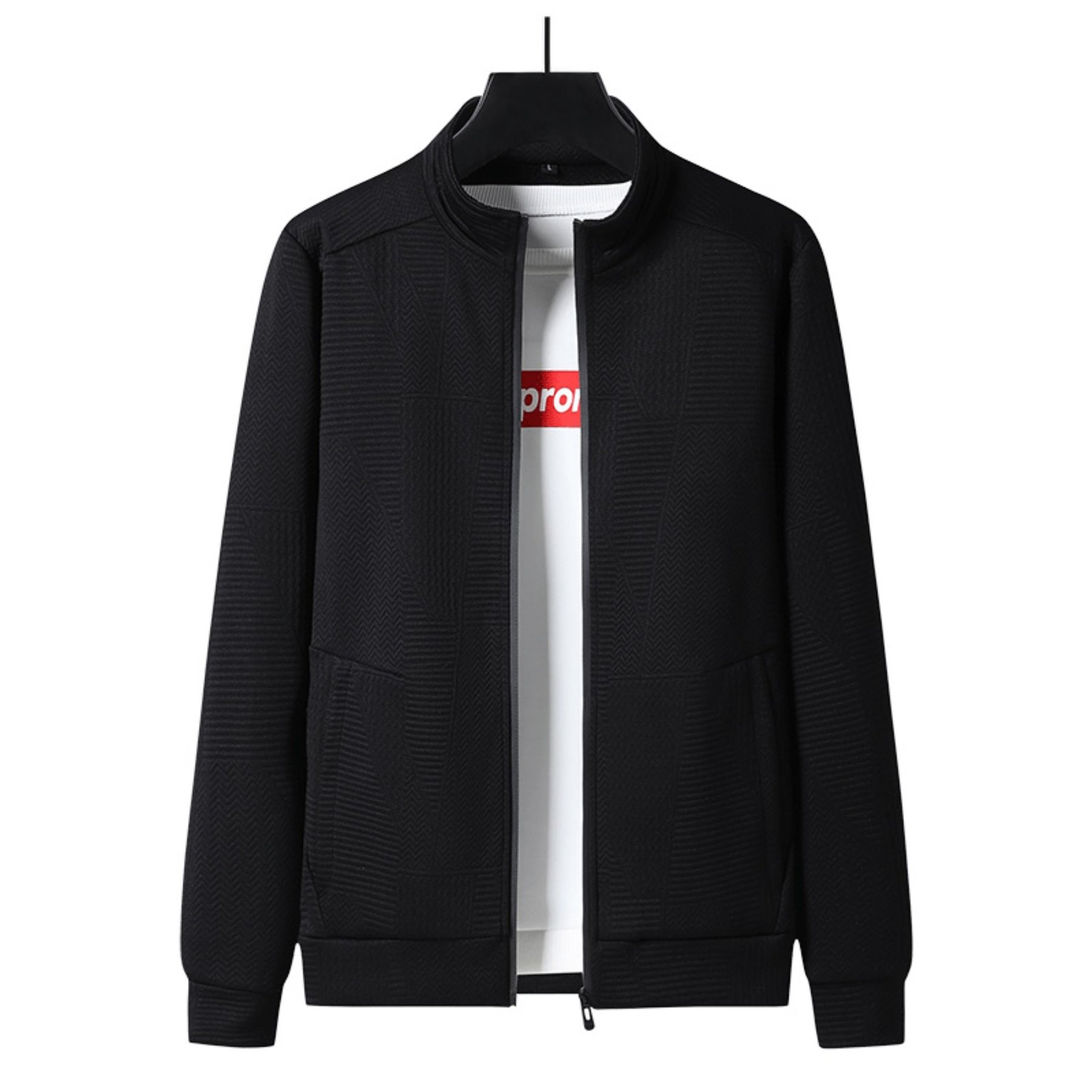 Image of Large Men's Jacket For Spring And Autumn, New Printed Collar Jacket, Trendy Casual Sports Top, Loose Oversized Cardigan Jacket, Plus Size