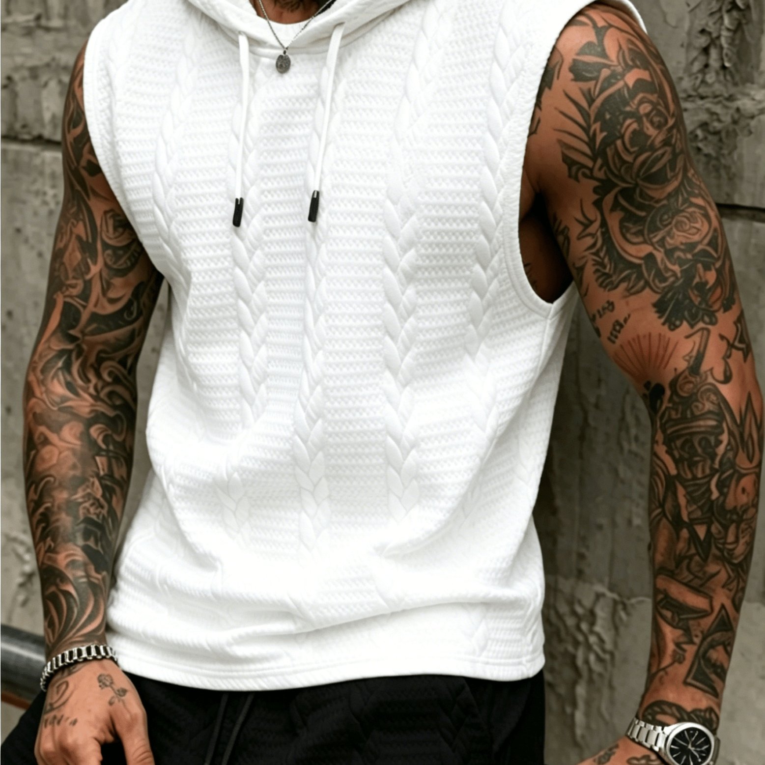 TEMU Men's Sleeveless Hooded Backless Shirt - Minimalist Solid Color , Sleeveless Regular Fit Machine Washable Suitable For Daily Wear, Outdoor, Gym,