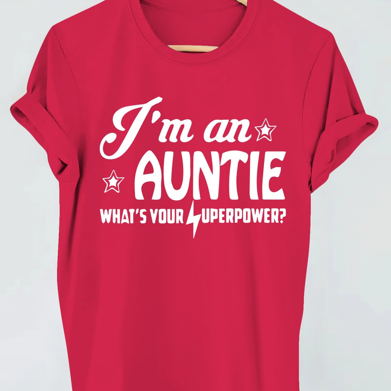 TEMU Women's Casual Crew Neck T-shirt, 100% Polyester, Regular Length, Alphabet Print, Knit Fabric, 180g/mÂ² - "i'm An Auntie" Graphic Tee