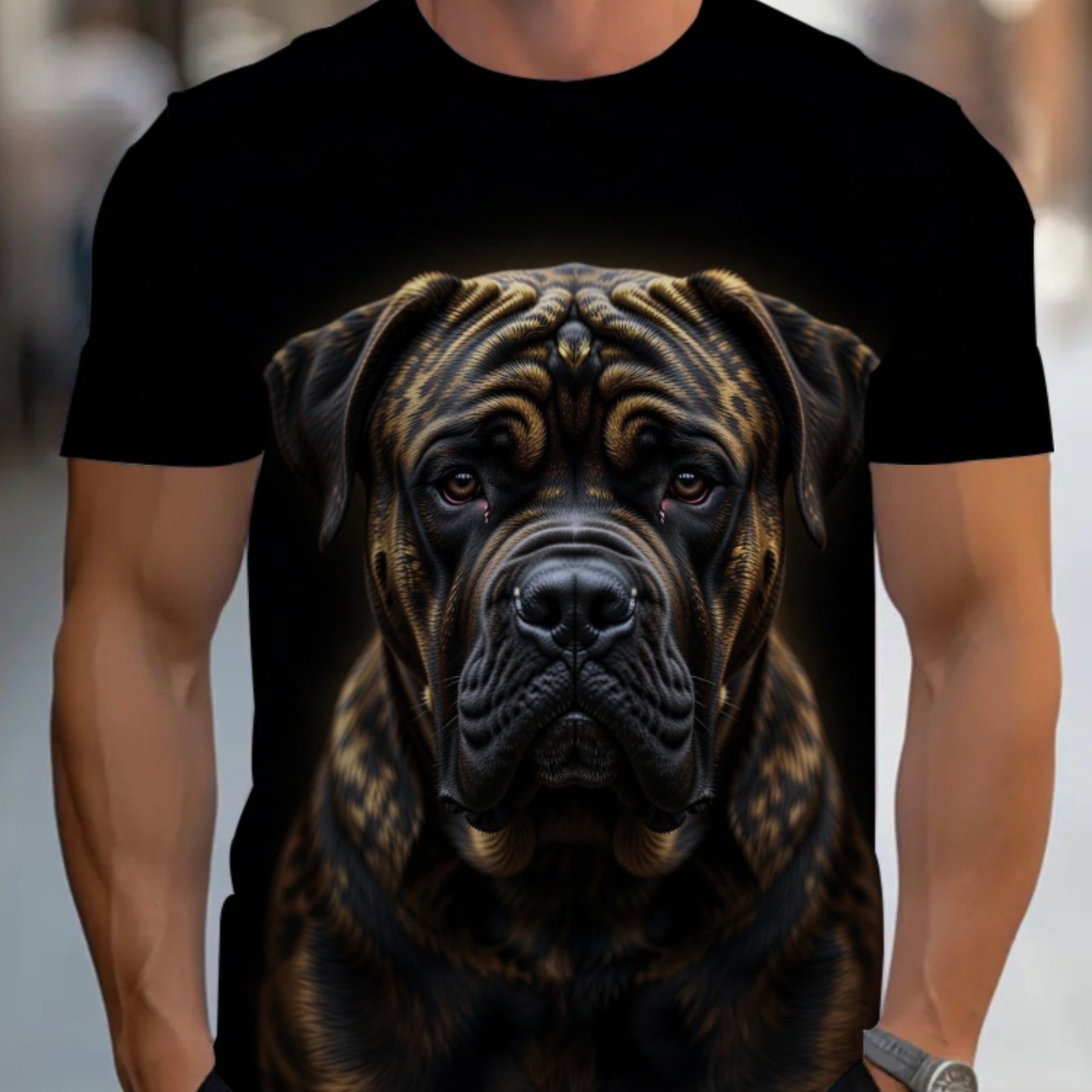 TEMU Men's Summer Casual T-shirt With Dog Graphic Print, Black, Lightweight And , Perfect For Outdoor Activities And Everyday Wear, Trendy Streetwear