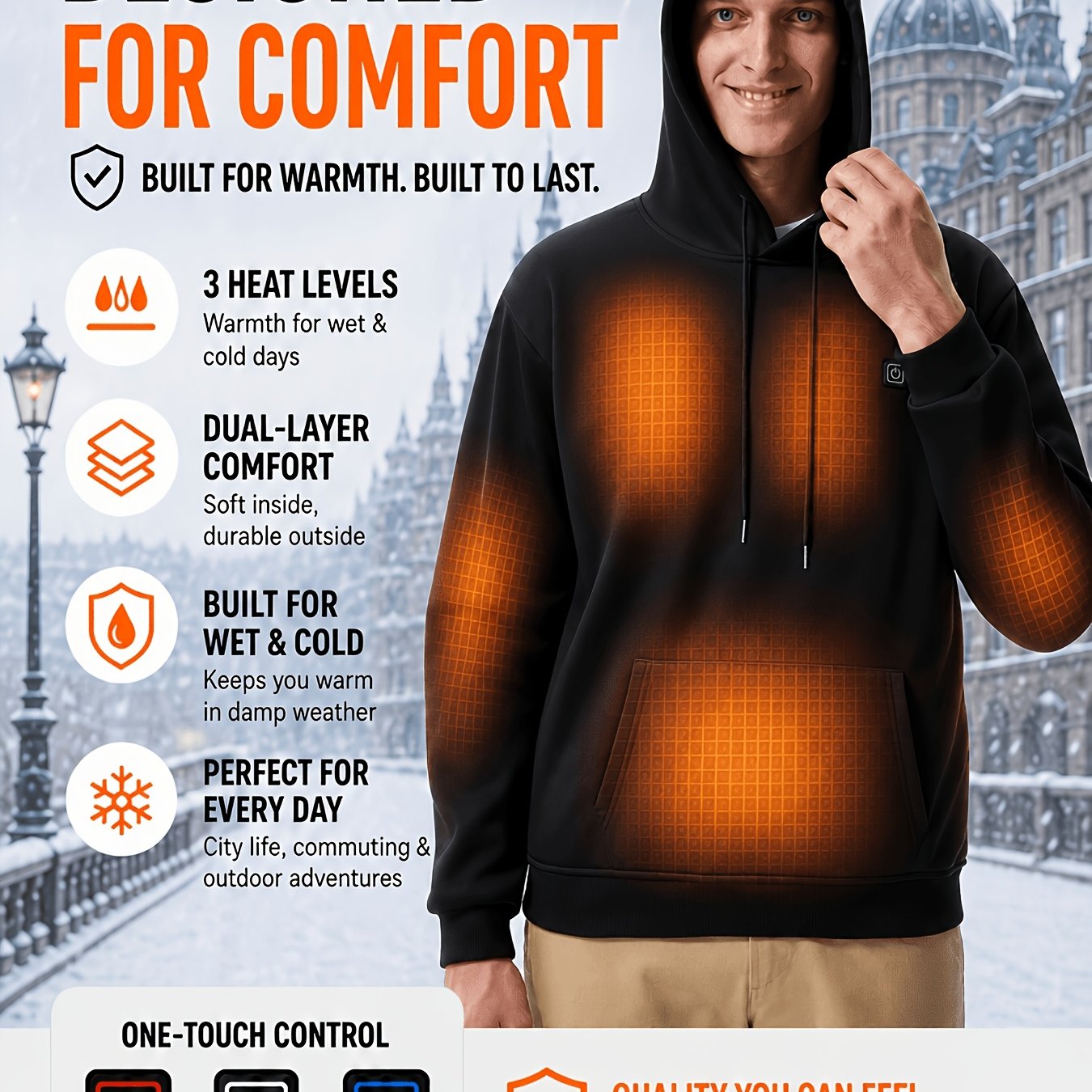 TEMU Men's Winter Heated Hooded Jacket, 3 Temperature Settings, 12 Heating Zones, Fast Heating Thermal Outerwear. Ideal For Damp And Cold Uk Winters,