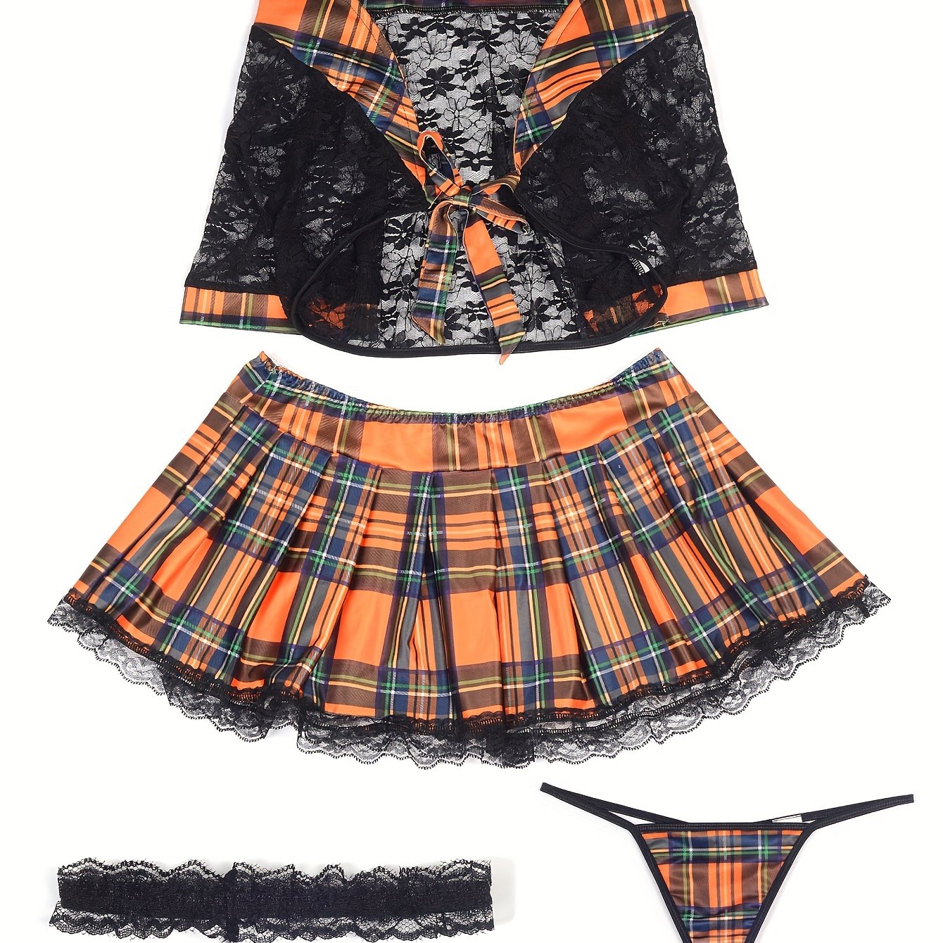 Music Festival Naughty Colorblock Plaid Print Cosplay Costume, Contrast ...