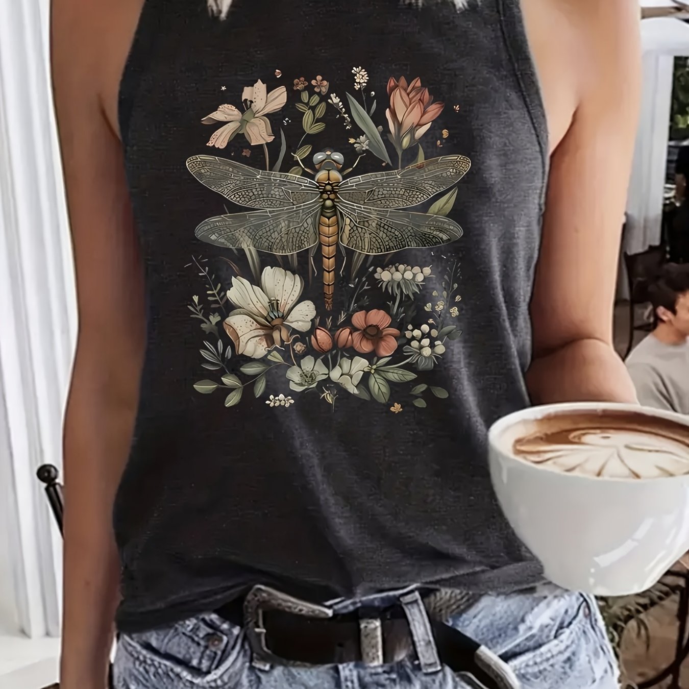 TEMU Monogram-printed Casual Tank Top, Crew Neck Sleeveless Sport Tank Top T-shirt, Women's