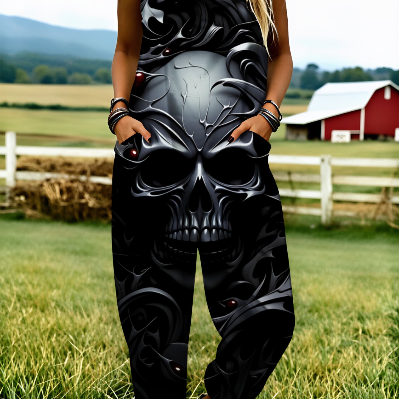 Women' Size Overall Jumpsuit, Size S-2xl Skull Design Pattern Machine Washable Clothing Casual Wear Suitable For Daily Wear, Home Loungewear And Travel. Perfect Gift For